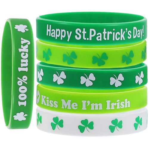 HOODANCOS Silikon-Armbänder für St. Patricks Day, irische Silikon-Armbänder für Party, Kleeblatt, Gummi-Armbänder für St. Patricks Day, 6 Stück, 6.00X6.00X1.20CM, Silikon von HOODANCOS