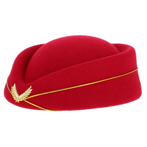 HOODANCOS Stewardessenhut Flugbegleiterhut Halloween Air Hostess Hut Flugbegleiterhut Bulk Halloween Hut Air Hostess Kappe Cosplay Baskenmütze Halloween Kostümhut Imitation Rot von HOODANCOS