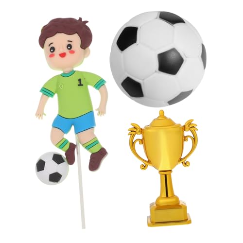HOODANCOS Teiliges Fußball Cake Topper mit Pokal und Ball Lebendige Farben Einfach zu Verwenden Vielseitig für Verschiedene Kuchen Sportliches Geburtstagsthema für Schnelle von HOODANCOS
