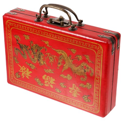 HOODANCOS Traditionelle Mahjong Box aus Holz Praktische und Stilvolle Aufbewahrung für Mahjong Steine und Mehr Tragbare Rechteckige Aufbewahrungsbox mit Einfachem Design und Verschluss für von HOODANCOS
