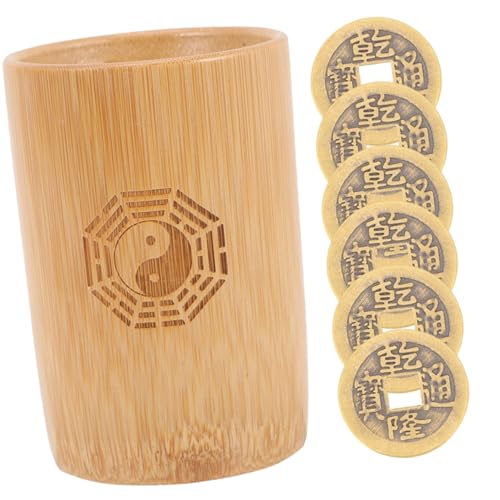 HOODANCOS Traditionellem Chinesischen Wahrsagewerkzeug Mini Bambusbehälter mit Kupfermünzen für Feng Shui und Divinationsspiele für Festlichkeiten und Glücksbringer von HOODANCOS