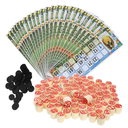 HOODANCOS Vintage Holz Bingo Spielset Russisches Lotto für Familienfeiern und Partys mit Langlebigen Spielfiguren und Karten Einfach zu Transportieren und Wiederverwendbar von HOODANCOS