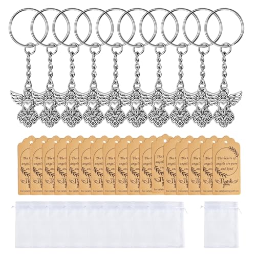 HOOLRZI 30 Sets eleganter Engel-Schlüsselanhänger, Kirsite, religiöser Schmuck mit Organza-Beuteln und Bindfaden, für Taufgeschenke, Zinklegierung, Engel-Schlüsselanhänger von HOOLRZI