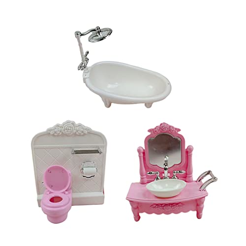 HOOLRZI Spielzeugmodell Badewanne Schrank Waschtisch Kinder Zum Spielen Spielzeug Möbel Rolle Zum Spielen Zubehör Teenager Mädchen Puppenhaus Toilettenspülung Puppenhaus Toilettenbürste Und von HOOLRZI
