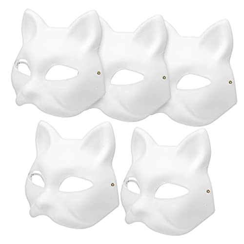5 Stk katze gesichtsmaske leere Masken zum Bemalen katzenmaske halloween masken halloweenmaske weiße Outfits für Frauen Kunsthandwerk DIY-Maske Cosplay-Maske Fuchs weißes Papier von HOOTNEE