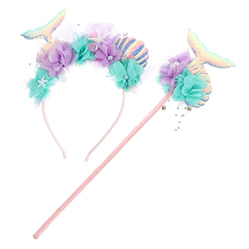 HOOTNEE 1 Satz Mermaid Kostüm Accessoires Set Haarreif Zauberstab mit Pailletten für Cosplay Feste und Fotoshootings Süße Meerjungfrauen Verkleidung von HOOTNEE