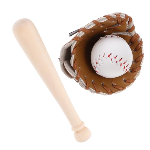 HOOTNEE 1satz Mini Baseball Für Teiliges Sportzubehör Mit Schläger Handschuh Und Für Kreative Bastelprojekte Und Miniatur-Dekorationen Naturfarben von HOOTNEE