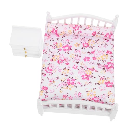 HOOTNEE 1 Set Mini Möbelset Puppenschlafzimmerbett Mini Nachttisch Mini Modell Puppenhaus Mini Bett Requisite Mini Bett Puppenhaus Puppenhausbett Modell Puppenhausbett Möbel Miniatur von HOOTNEE