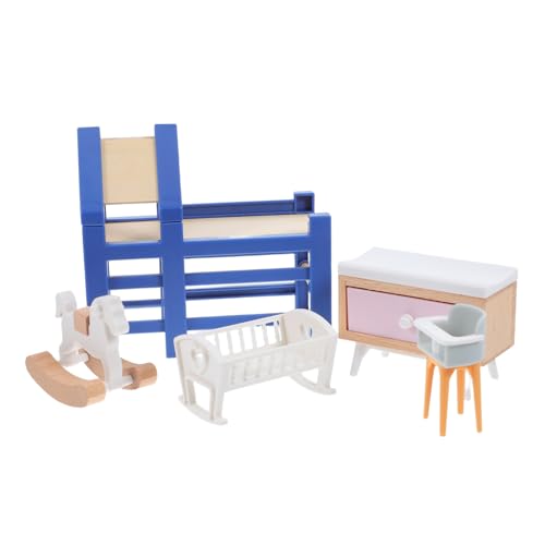HOOTNEE 1 Set Mini-puppenhausmöbel-spielset: 1:12 Mini-Wiege Mit Rutsche Und Schaukelpferd-hocker Für Rollenspiele Für Kinder – Baby-schlafzimmermöbel, Spielplatz-spielset von HOOTNEE