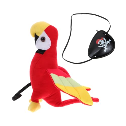 HOOTNEE 1 Set Plüsch Piratenpapagei Requisiten, Halloween Cosplay Requisiten, Kostüm Augenklappen, Stofftier Spielzeug, Schulterpapagei Modell, Künstliches Vogelmodell, Papagei von HOOTNEE