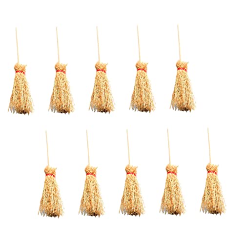 HOOTNEE 10 Stück Mini-Besen-Modell Miniatur-Bastelzubehör Miniatur-Handbesen Mini-Hausbesen Puppenhaus Miniaturbesen Besenverzierung Mini-Besen- Minature Besen Buche Khaki von HOOTNEE
