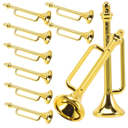 HOOTNEE 10 Stück Musikinstrumenten Modellzubehör, Miniatur Musikinstrumente, Kleine Instrumente, Mini Instrumente, Miniatur Trompetenmodell, Musikspielzeug, Trompete, Mini Spielzeug von HOOTNEE