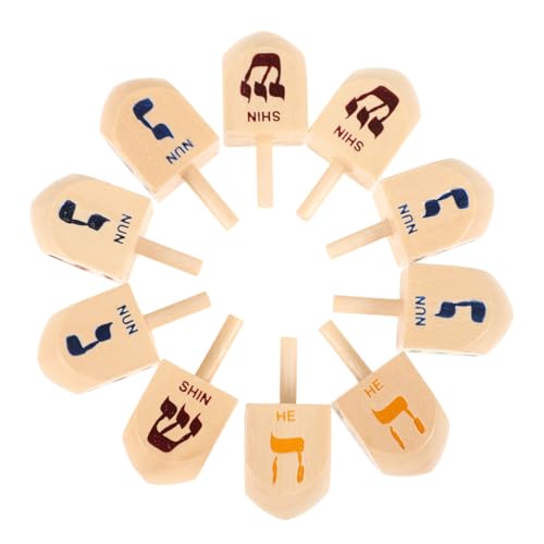 HOOTNEE 10 Stück Teiliges Holz Dreidel Set Traditionelles Hanukkah Handliche Mini Kinderfreundlich Feinmotorisches Festliche Hanukkah Dekoration von HOOTNEE