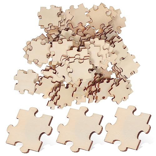 HOOTNEE 100Stücke Unvollendete Holzpuzzle Puzzleteile zum DIY Bastelmaterial für Kreative Projekte Große Leere Rätsel für Handwerk von HOOTNEE