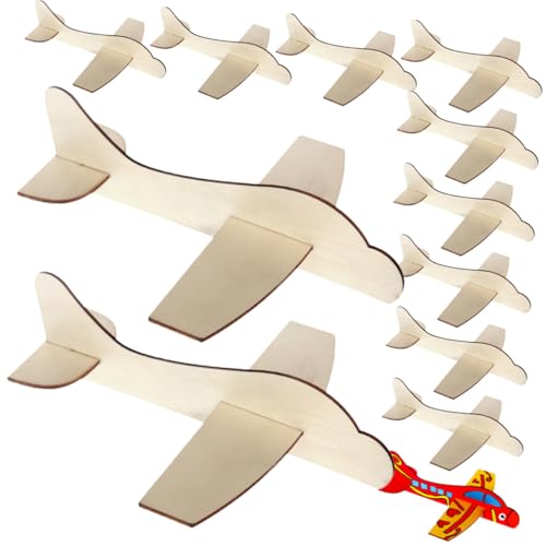 HOOTNEE 12 Stück Teiliges Holzflugzeug Modellbau Selbstgestalten Kindersicher Einfach Zusammenzubauen für Kreativförderung Malspaß und Dekoration Geeignet für Kindergeburtstag und von HOOTNEE