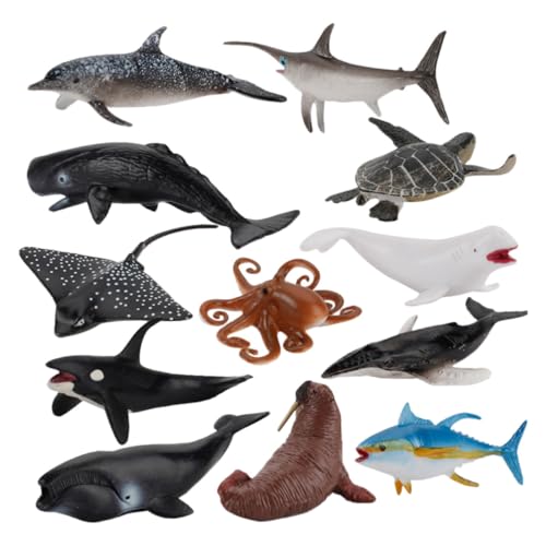 HOOTNEE 12 Stück Teiliges Tierfiguren aus Robustem Material Realistische Unterwasserwelt Modelle Vielseitig als Pädagogisches Sandtisch Deko und Aquarium Ornament von HOOTNEE