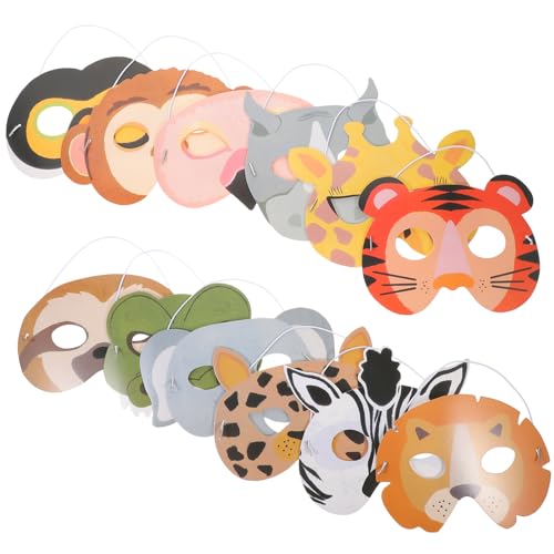 HOOTNEE 12St Dschungeltiermaske the hallow halloween Tierische Halbgesichtsmasken Tiermasken Papier schmücken Party-Cosplay-Tiermaske Cosplay-Partymaske Karikatur Requisiten Kleidung von HOOTNEE