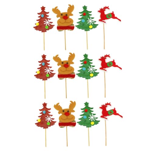 HOOTNEE 12st Weihnachtskarten Dessert-picks Kuchendeckel Feiertags-cupcake-picks Urlaubskuchen Auswählen Reh Kuchendekorationen Kuchenspieße Dessert-topper Weihnachten Stoff Steckdose von HOOTNEE