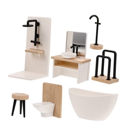 HOOTNEE 1Satz Miniatur Puppenhaus Badezimmermöbel Teiliges Set mit Badewanne Waschbecken Dusche und Mehr Langlebige Puppenhaus Dekoration für Kreative Sammler von HOOTNEE