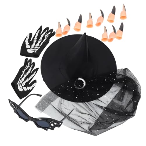 HOOTNEE 1satz Hexen Kostüm Zubehör Für Halloween Teilig Mit Hexenhut Sonnenbrille Handschuhen Nägel Accessoires Für Karneval Und Cosplay Für Partys HOOTNEE 1satz Hexen Kostüm Zubehör Für Halloween Teilig Mit Hexenhut Sonnenbrille Handschuhen Nägel Accessoires Für Karneval Und Cosplay Für Partys von HOOTNEE