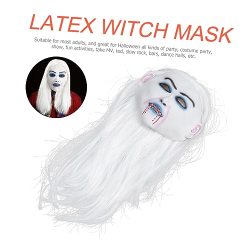 HOOTNEE 1stk Weiß Haarige Weibliche Geister Maske Geisterkostüm Langhaarige Geistermaske Erwachsene Gruseliger Geist Cosplay-maske Maske Für Kostümparty Halloween Gesichtsmaske Emulsion von HOOTNEE