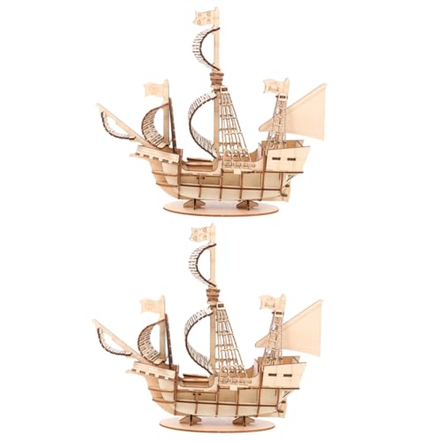 2 Sätze Diorama Puzzle-Spielzeug Segelboot-Montagerätsel Rätsel für Erwachsene Bookshelf Decor 3D-Puzzle aus Holz 3D-Puzzle für Kinder im Alter von 12 bis 14 Jahren hölzern Modell von HOOTNEE