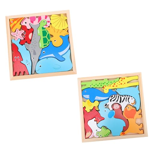HOOTNEE 2 Sätze Holzpuzzle mit Tieren aus Hochwertigem Holz Pädagogisches Lernspielzeug für Kleinkinder Feinmotorik Farben und Formenerkennung Geeignet Ab Jahr von HOOTNEE