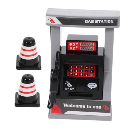 HOOTNEE 2 Satz Teilig Gasstation mit Pumpe Verkehrshütchen für Jungen Interaktives Rollenspiel für Puppenhaus Fördert Kognitive Entwicklung Familienspaß von HOOTNEE