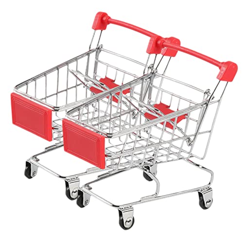 HOOTNEE 2 Stück Mini Einkaufswagen Pack Miniatur Einkaufswagen für Schreibtischdekoration Rollenspiel und Aufbewahrung Rot von HOOTNEE