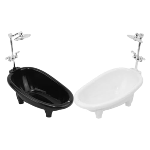 HOOTNEE 2 Stück Miniatur Puppenbadewanne Set Teilig Detailgetreues Realistisches Badezimmer Zubehör für Puppenhaus Weiße und Schwarze Mini Badewanne Dekoratives Möbel für Kinderzimmer und von HOOTNEE