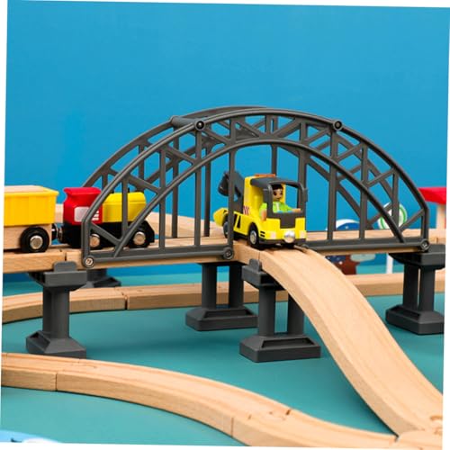 HOOTNEE 2 Stück Teiliges Eisenbahnbrücken Rote und Graue Modellbrücken mit Stützpfeilern Kompatibel mit Gängigen Holzeisenbahnschienen Leicht Sicher für Kreatives Bauen und von HOOTNEE