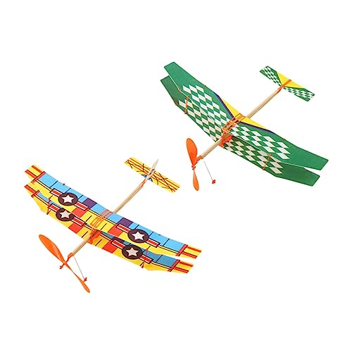 HOOTNEE 2 Stück Teiliges Gummiband Flugzeugmodell aus Schaumstoff Pädagogisches Outdoor für Fördert Kreativität und Praktische Fähigkeiten Zufälliges Muster von HOOTNEE