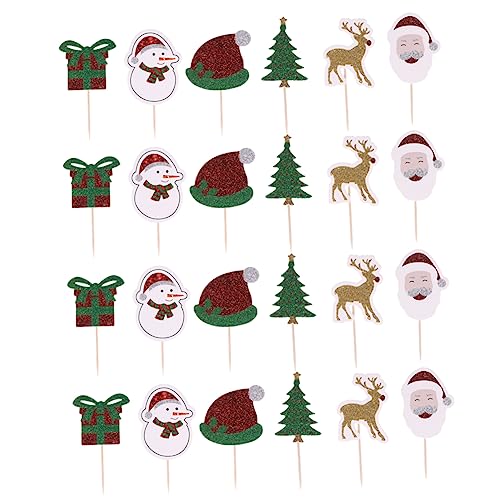 HOOTNEE 24st Cupcake-topper Weihnachts-cupcake-pick Kuchendekoration Weihnachtsmann Kuchen Topper Lebensmittel-obst-picks Weihnachtsdekoration Fruchtdekor Requisiten Bambus Weihnachten von HOOTNEE