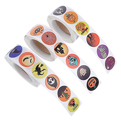 HOOTNEE 3 Rollen Aufkleber Halloween-kürbis-Aufkleber-Set 25 Mm X 1500 Stück Lustige Grimassen-Aufkleber Für Halloween-Dekorationen von HOOTNEE