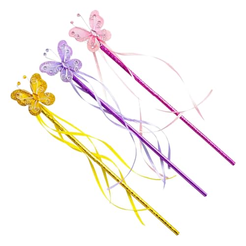 HOOTNEE 3 Stück Feenstab, Bühnenhexenstäbe, Cosplay Stab, Requisite, Schmetterlinge, Feenstäbe, Kinderparty , Baby Mädchen Zubehör, Hexenstab Dekorationen, Kinder Feenstäbe, Feen Cosplay von HOOTNEE