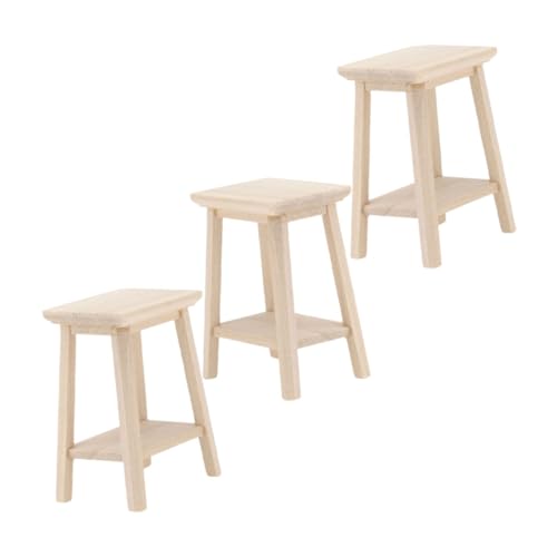 HOOTNEE 3 Stück Mini Möbelmodell, Mini Holzstuhl, Dekorativer Mini Haushocker, Bank, Miniatur Puppenhaus, Kleiner Holzhocker, Mini Möbel Ornament, Kleine Möbel, Miniaturhocker von HOOTNEE