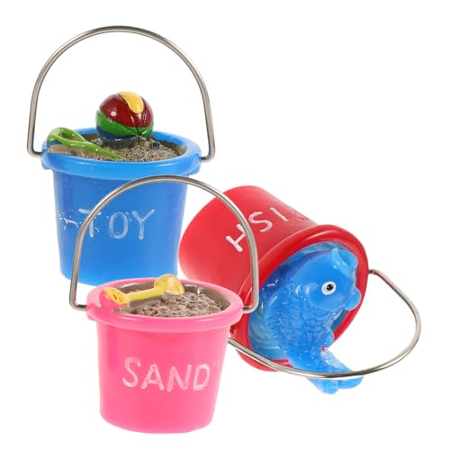 HOOTNEE 3 Stück Strandeimer Ornamente, Mini Stranddekor, Weihnachtseimer, Mikro Landschaftseimer, Puppenhaus, Outdoor, Miniatur Stranddekor, Urlaubsornament, Strandthema Ornament, von HOOTNEE