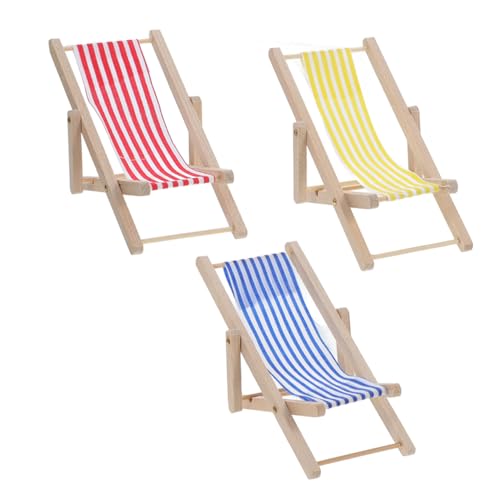 HOOTNEE 3 Teiliger Puppenhaus Loungesessel, Miniatur Stuhl Zur Dekoration, Mini Liegestuhl, Puppenhaus Möbel, Basteln, Mini Klapp Strandstuhl, Mini Hausstuhl, Modell, Miniatur von HOOTNEE
