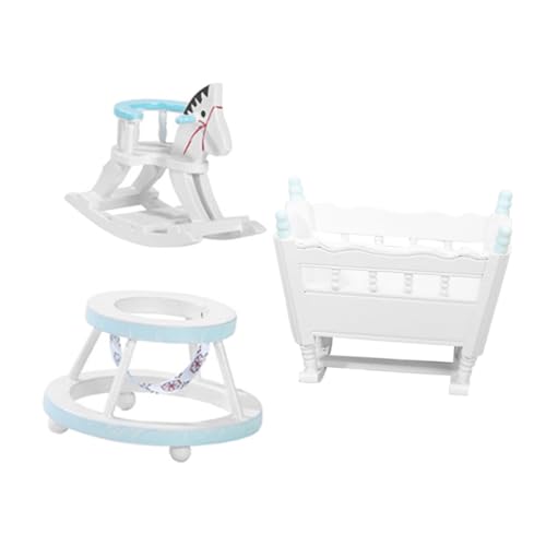HOOTNEE 3 Teiliges Puppenhaus Möbelmodell, Kinderwagenzubehör, Schaukeltiere Für Baby Puppenhaus, Kinderbett, Dekoratives Miniatur Steckenpferd, Miniatur Szene, Steckenpferd, Miniatur von HOOTNEE