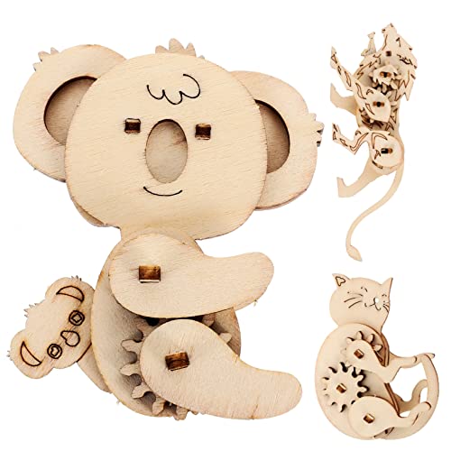 HOOTNEE 3St Spielzeug mit mechanischem Getriebe pädagogisches Mint-Spielzeug Holzpuzzle-Konstruktionsmodell Geschenke für Kinder kindergeschenke Spielzeug für Kleinkinder Modelle 3D-Rätsel von HOOTNEE