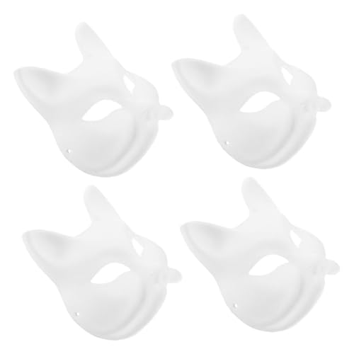 HOOTNEE 4 Stück Handbemalte Maske Weiße Maske Halloween Therian-maske Katzenmasken Maskerade Pappmaché-masken Japanische Unbemaltes Handwerk Leer Männer Und Frauen Papier Gemalt Cosplay von HOOTNEE