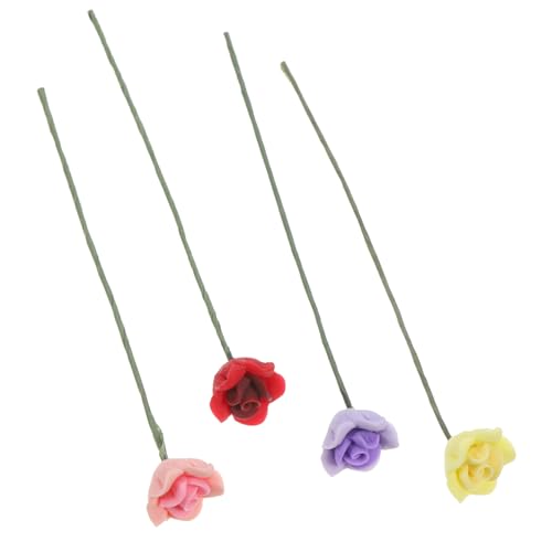 HOOTNEE 4 Stück Mini Rosen, Simulationsblumen Ornament, Mini Landschaftsmodell, Simulationsblumenmodell, Mini Hausbedarf, Mini Blumenarrangements, Mini Blumenmodell, Puppenhaus, Mini von HOOTNEE
