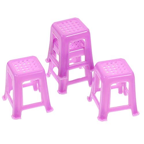 4 Stück Stuhlminiatur Mini-Haushocker Mini-Hausmöbelmodelle Miniatur-Hockermöbel Minipuppe Mini-Stuhl zum Basteln Mini-Ornamente zum Basteln klassisch Schemel Ob11 Plastik Violett von HOOTNEE