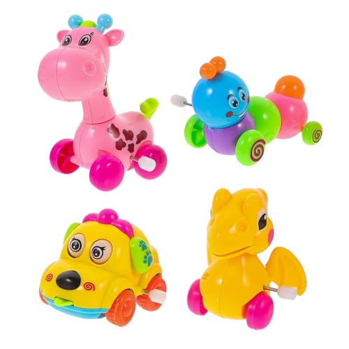 HOOTNEE 4 Stück Teiliges Uhrwerkspielzeug aus Sicherem Bunte Aufziehbare Cartoon tierfiguren mit Glatten Kanten Langlebig und Kindersicher für Spielspaß und Zufällige Farbe von HOOTNEE