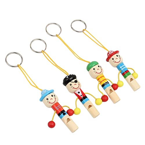 HOOTNEE 4 Stück Holzpiratenpfeifen für Kinder Cartoon Pfeifenspielzeug Schlüsselanhänger für Partys Schule und Reisen Musikinstrumente für Kinder Lernspielzeug für Frühes Musiklernen von HOOTNEE