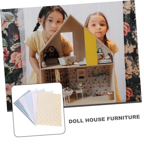 HOOTNEE 5 Blätter Teiliges Selbstklebende Puppenhaus Tapete Miniatur Wandaufkleber mit Filigranem Muster Geeignet für Wohnzimmer Schlafzimmer und Esszimmer der Puppenstube Einfache von HOOTNEE