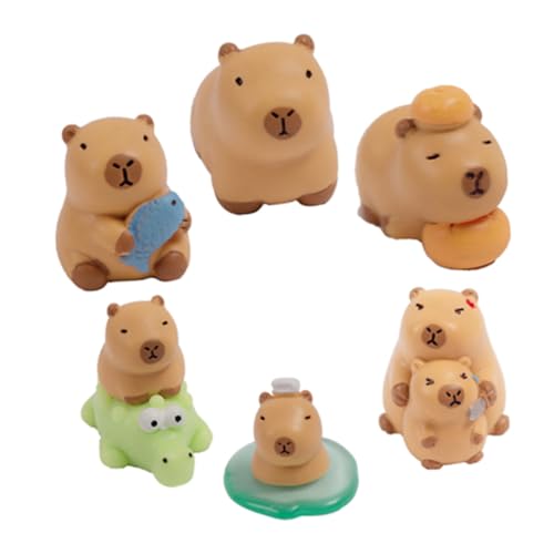 HOOTNEE 6 Stück Miniatur Wasserschwein Figuren Teiliges Handgefertigtes Deko für Schreibtisch und Bücherregal Lebendige Capybara Skulpturen für und Partydekorationen von HOOTNEE