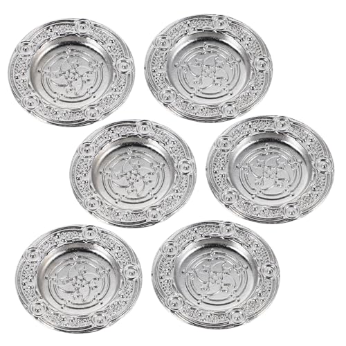 HOOTNEE 6 Stück Puppenhausplatte Puppenhaus Teller Puppenhaus-miniaturen Mini Doll House Kitchen Ware Mini-speiseteller Winziges Tablettmodell Metallpuppenzubehör Legierung Silber von HOOTNEE