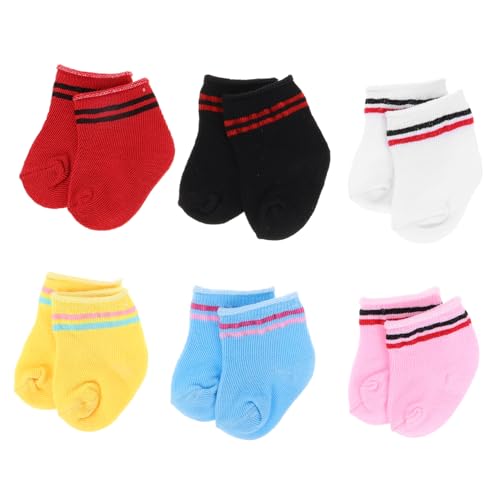 HOOTNEE 6Paare Puppensocken für Babypuppen Baumwollsocken Zubehör für Puppenkleidung Langlebig und Elastisch Verschiedene Designs für Stilvolle Ankleideoptionen von HOOTNEE