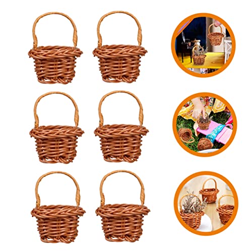 6St Gewobener Korb Mini-picknickkörbe Weidenkorb für Lebensmittel Hochzeitsdekoration Aufbewahrungskörbe große Süßigkeiten Puppenhaus-Mini-Korb Minikorb Kaffee von HOOTNEE